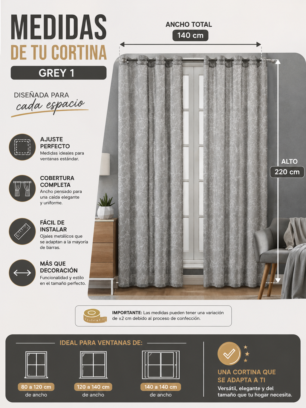 cortina para ventana de 135 x 228 cm