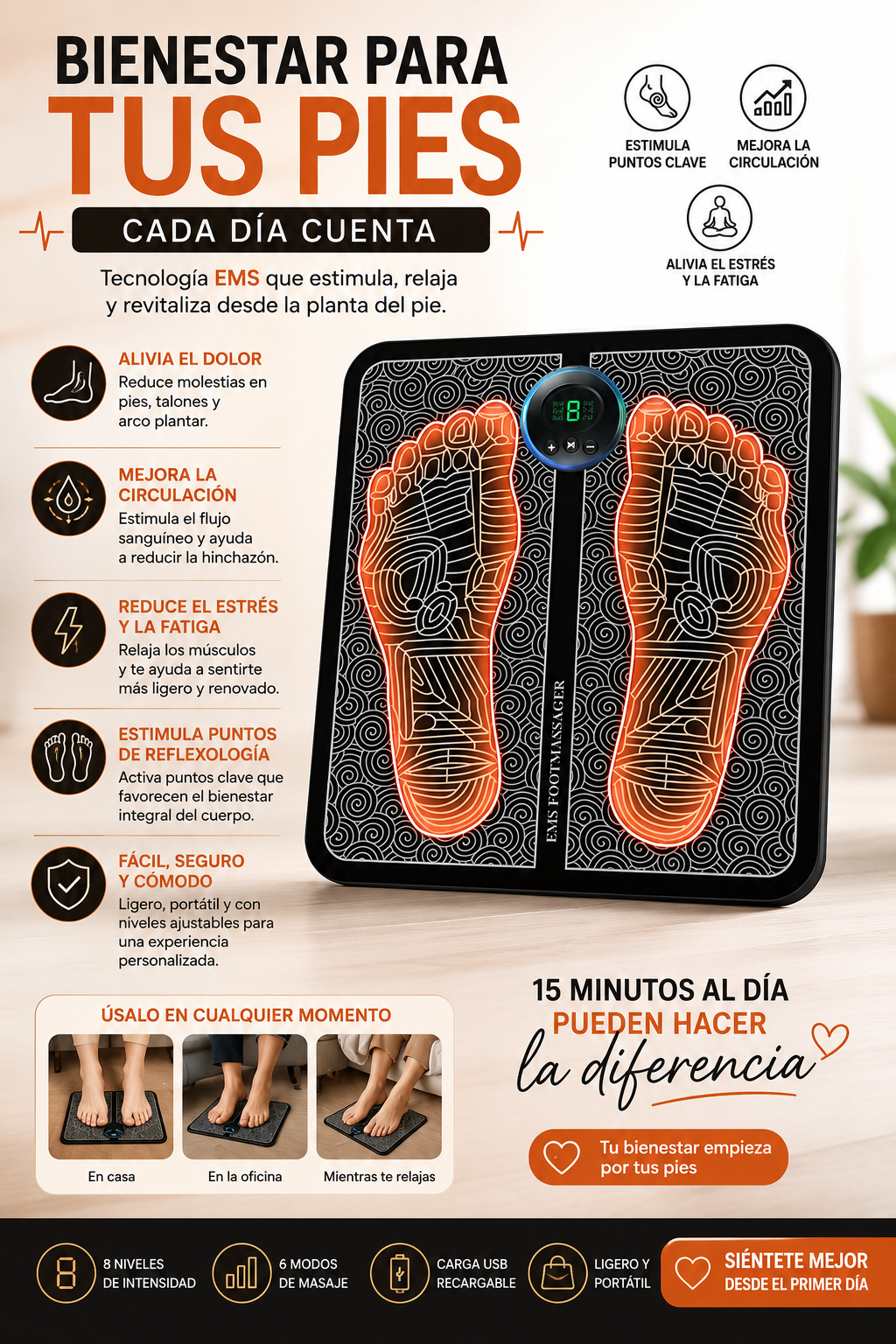 MASAJEADOR DE PIES PORTATIL RECARGABLE