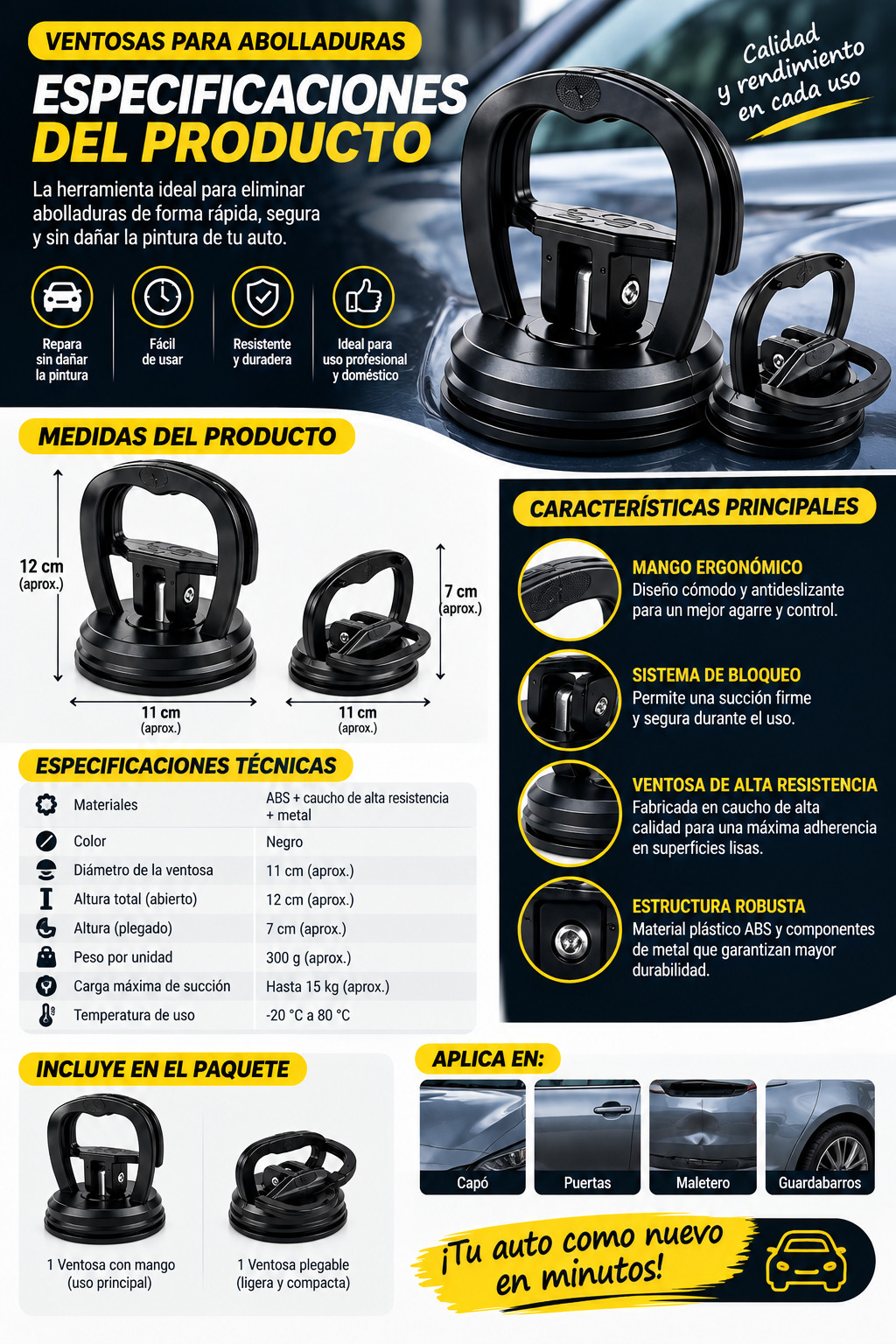 Ventosa extractor de abolladura autos