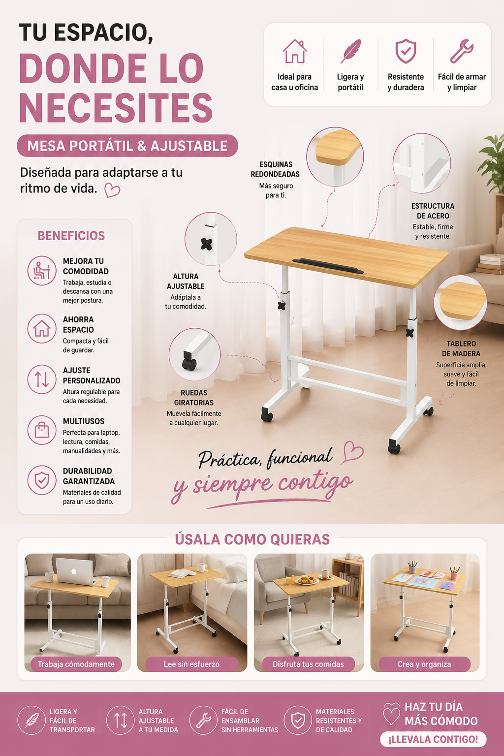 Mesa ajustable portátil