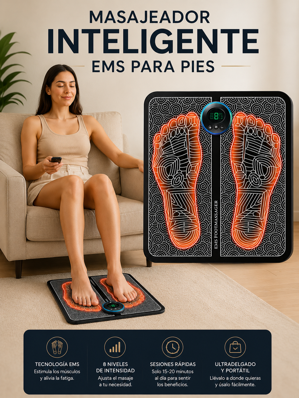MASAJEADOR DE PIES PORTATIL RECARGABLE