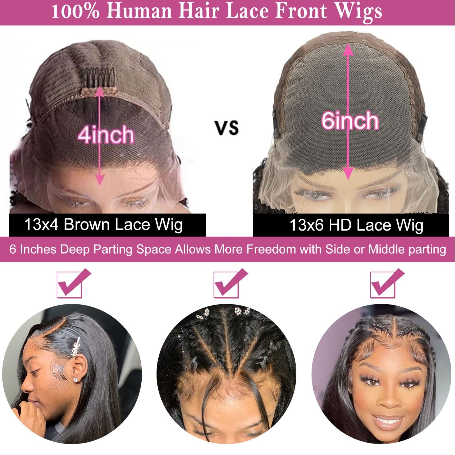 13X6 Lace Front Human Hair Wig Straight Pre Plucked with Baby Hair Natural Hairline 180% Density Glueless 22 Inch Natural Color