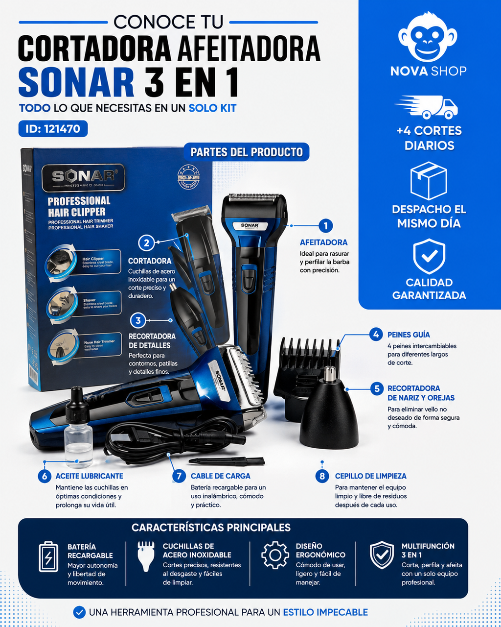 Cortadora Afeitadora Sonar 3 en 1