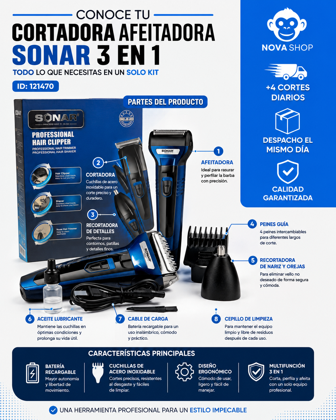 Cortadora Afeitadora Sonar 3 en 1