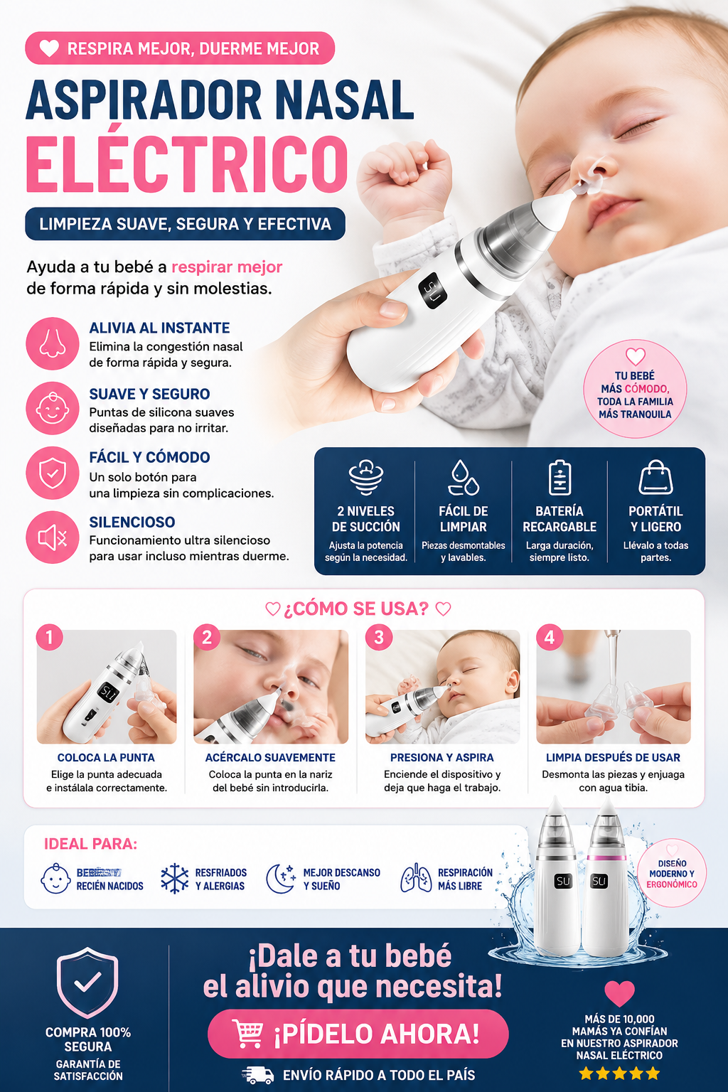 Aspirador eléctrico nariz oidos de bebe