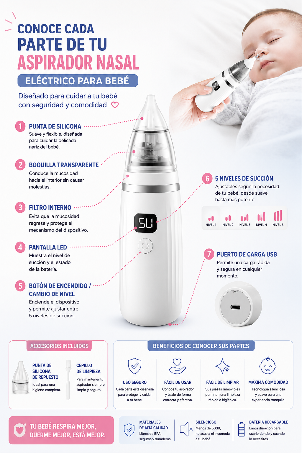Aspirador eléctrico nariz oidos de bebe