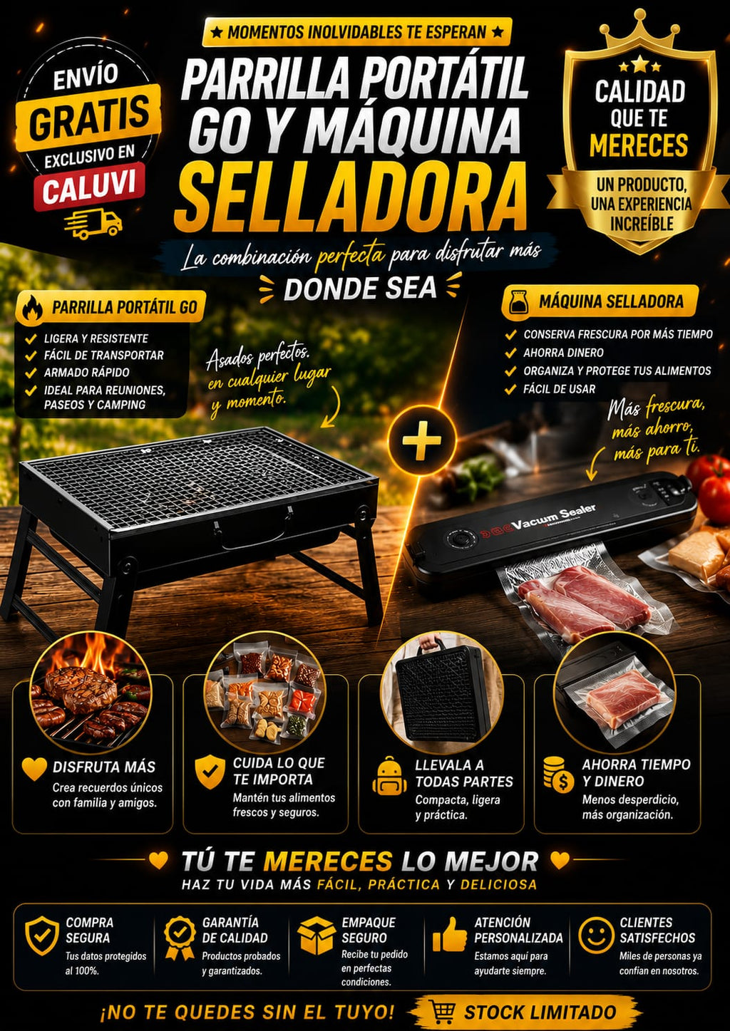 Parrilla Portatil Go y Maquina Selladora