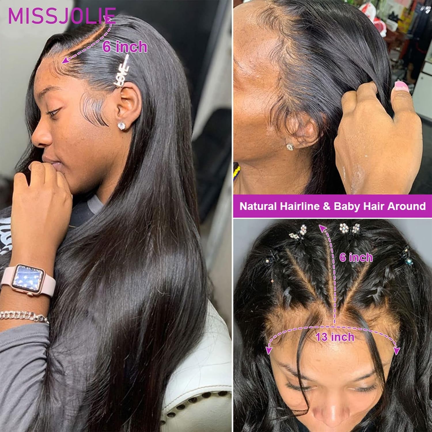 13X6 Lace Front Human Hair Wig Straight Pre Plucked with Baby Hair Natural Hairline 180% Density Glueless 22 Inch Natural Color