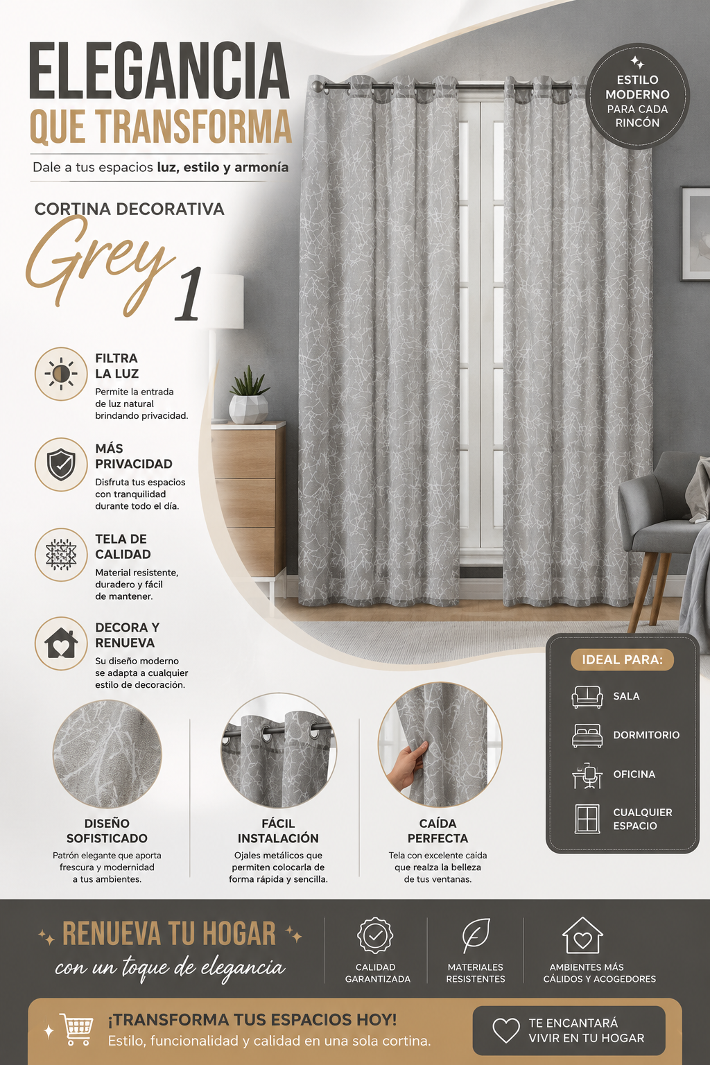 cortina para ventana de 135 x 228 cm
