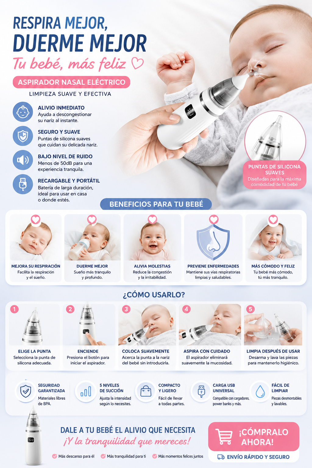Aspirador eléctrico nariz oidos de bebe