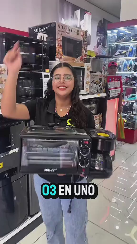 Horno Tostador 3 en 1 con Cafetera y Sartén